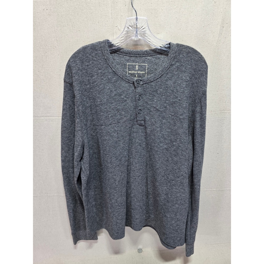 Mutual Weave Mens XL Henley Shirt Gray Heather Long Sleeve Waffle Texture Casual